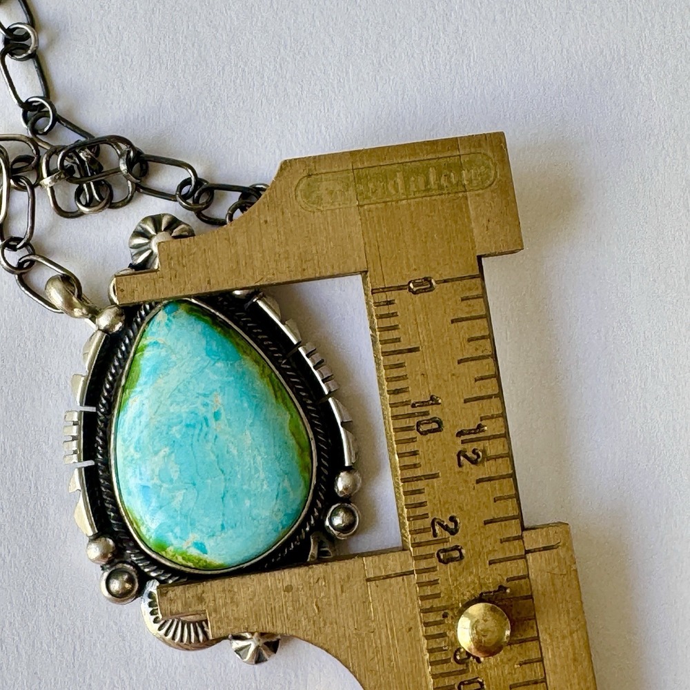 Navajo Turquoise Bar Necklace Sonoran Gold 18" Sterling Benally Native Am Stars - Picture 5 of 7